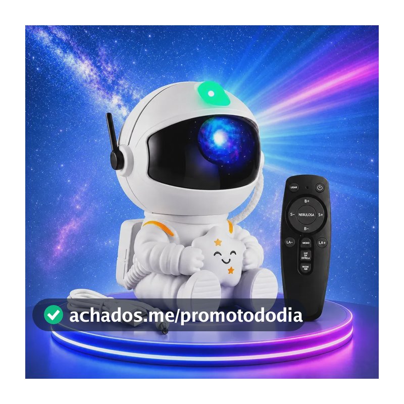 Luminária Astronauta Led Infantil Estrela Branco Luz Colorida Céu Teto Cupula Decorativa Para Quarto Rgb Noturna Bivolt Portatil Lua Art Light
