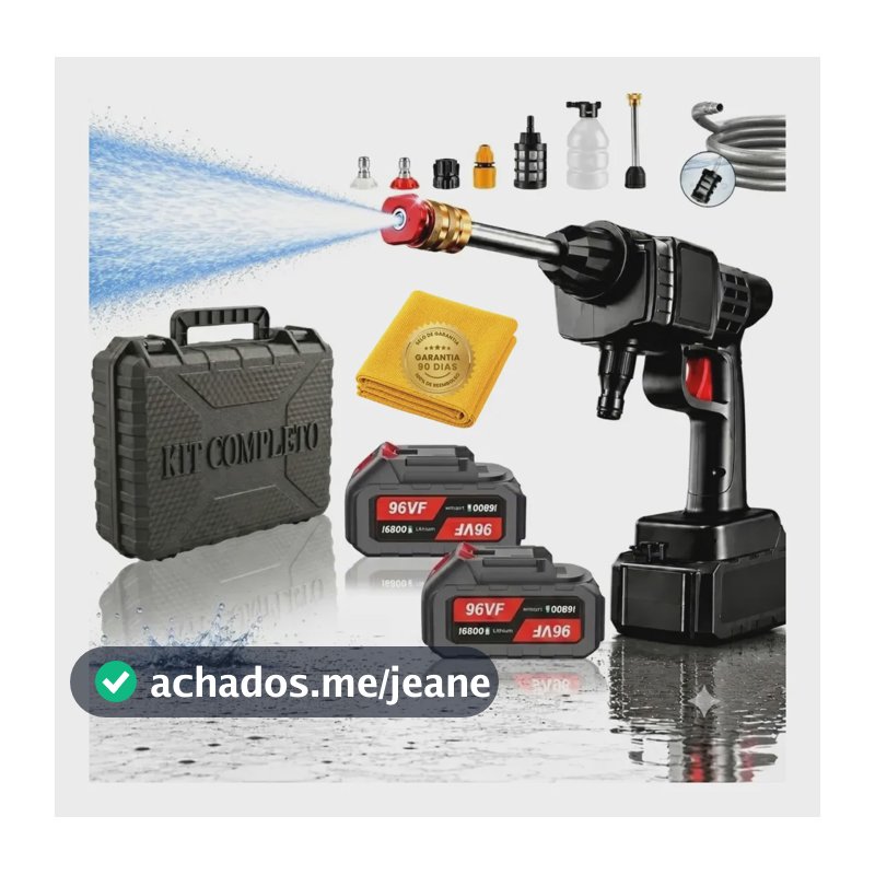 Lava Jato Lavadora Alta Pressão Portátil 2 Baterias Carro Preto 127/220v