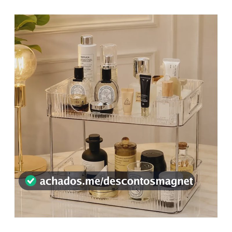 Organizador Prateleira Multiuso Transparente Para Cosméticos Luxo Batom Pincel Esmalte Perfume Blush 2 Andares De Canto Porta Maquiagem Presente Quarto Banheiro Estante Armazenar Suporte Premium