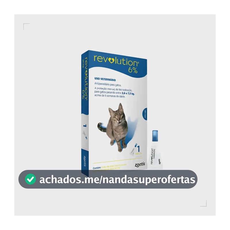 Antipulgas Revolution 6% 0,75ml Gato 2,6-7,5kg Pipeta Zoetis 0,75ml