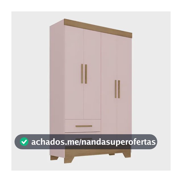 Guarda Roupa Infantil Espresso Móveis GR4247 Rosa/Natural fosco 4 Portas E 2 Gavetas