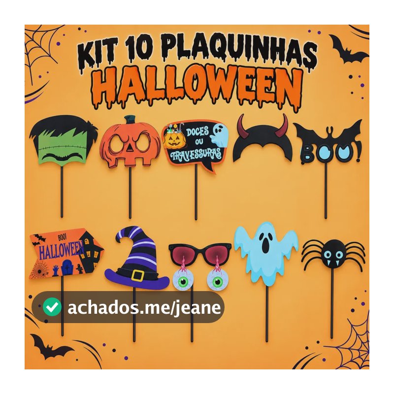 Kit 10 Plaquinhas Halloween Com Palito Para Decoração