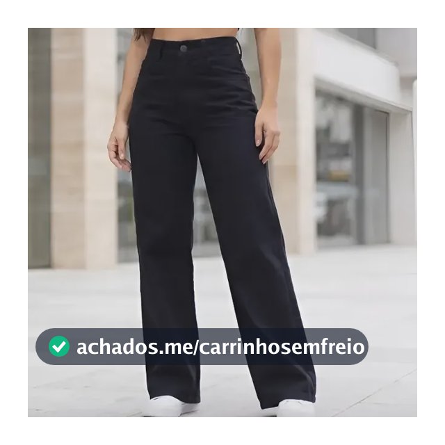 Calça Jeans Feminina Wide Leg Cintura Alta Pantalona Preto
