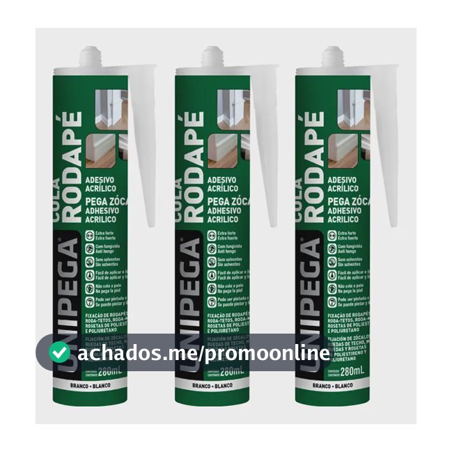 Kit 3 Cola Rodapé / Madeira / Poliestireno / Colagem Rápida Branco