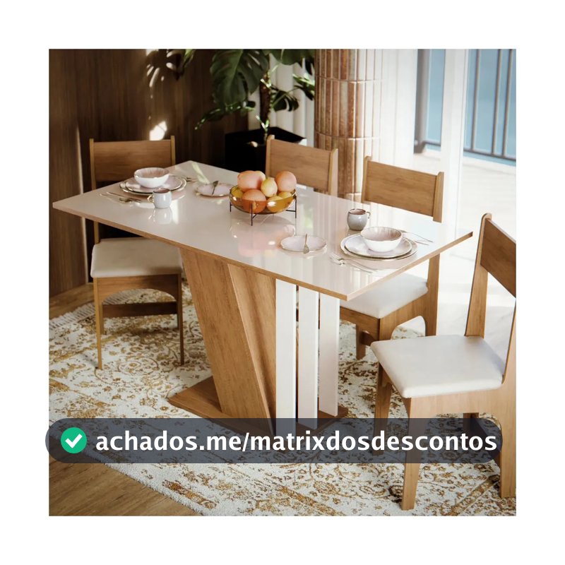 Mesa De Jantar Com 4 Cadeiras Estofadas Com Tampo Em MDF Semelhante Vidro Para Cozinha Cor Mel Off Emilly