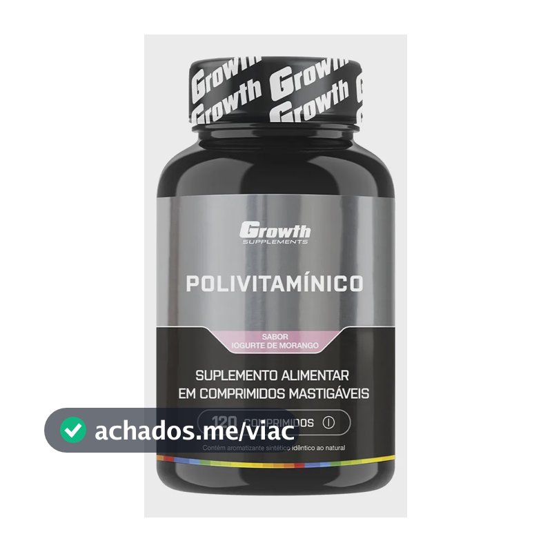 Polivitaminico Mastigável 120un. Growth Supplements - Sabor Morango