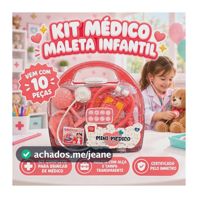 Kit Médico Maleta Infantil Brinquedo Doutor Doutora Enfermeira Maletinha Rosa Com Alça 10 Peças Estetoscópio Faz De Conta Educativo Menina 3 Anos Presente Dia Das Crianças E Natal Louis Riel Acustico