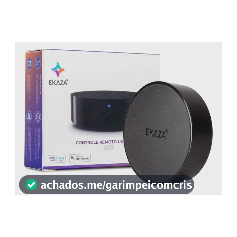 Controle Remoto Inteligente WiFi Mini 3 Ekaza Universal Infravermelho Tuya Smart Life Alexa Google Preto