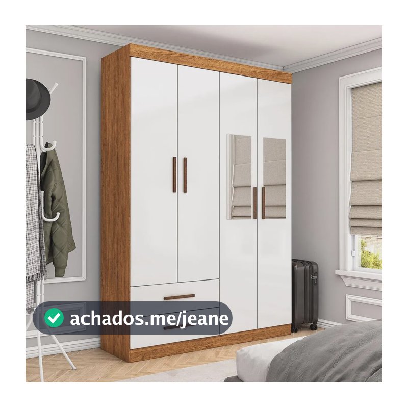 Guarda-Roupa Solteiro Siena 4 Portas 2 Gavetas com Espelho Multimóveis CR35555 Marrom-claro