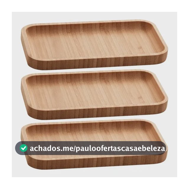 Kit 3 Bandejas De Bambu Retangular Para Cozinha 20x10cm Peti Lyor Hire