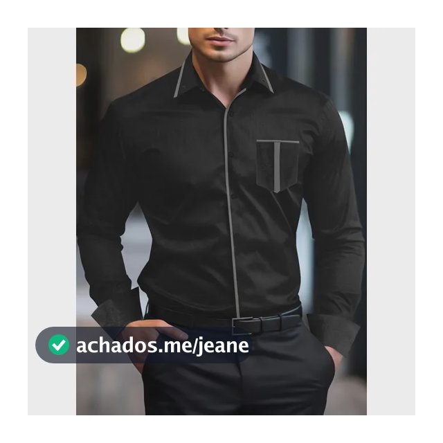 Camisa Social Masculina Slim Fit Manga Longa Black Liso L