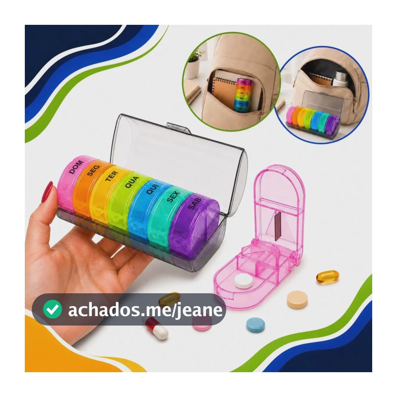 Kit Porta Remédios Semanal 7 Dias Com 4 Compartimentos Por Dia + Cortador De Comprimidos Portátil Compacto Para Uso Diário E Viagens Vitamina Suplemento Saúde Medicamento Gurumania