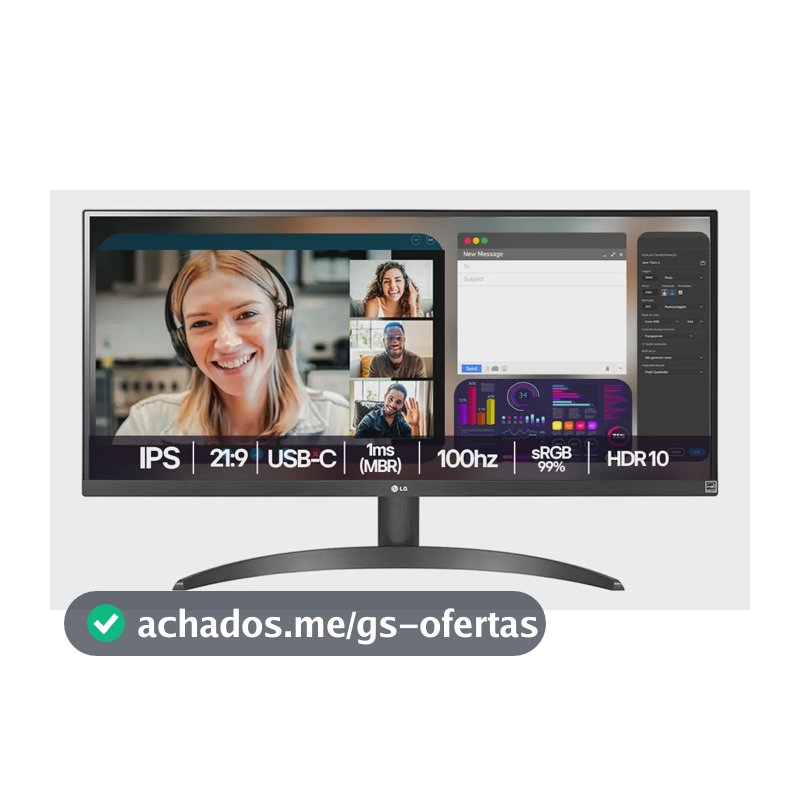 Monitor LG UltraWide - Tela IPS de 29", 21:9, HDR10, sRGB 99%, 100Hz, Preto- 29WQ500B
