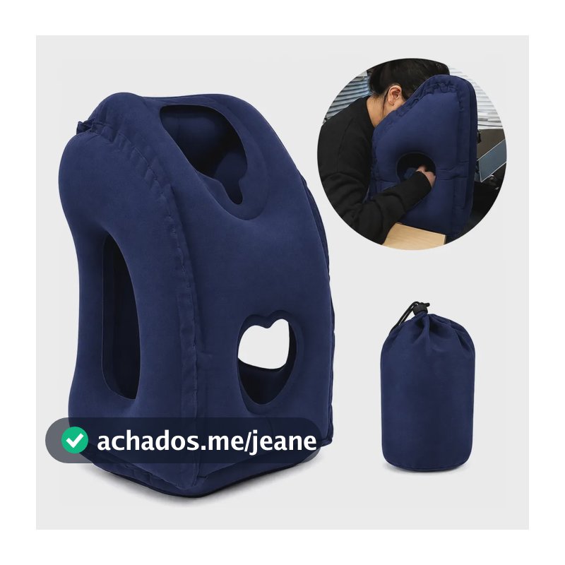 Almofada Apoio Inflável Avião Viagem Travesseiro Dormir Azul Liso