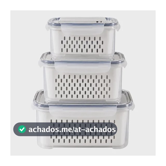 Kit 3 Organizadores Geladeira Alimentos Vegetais Com Tampas Branco