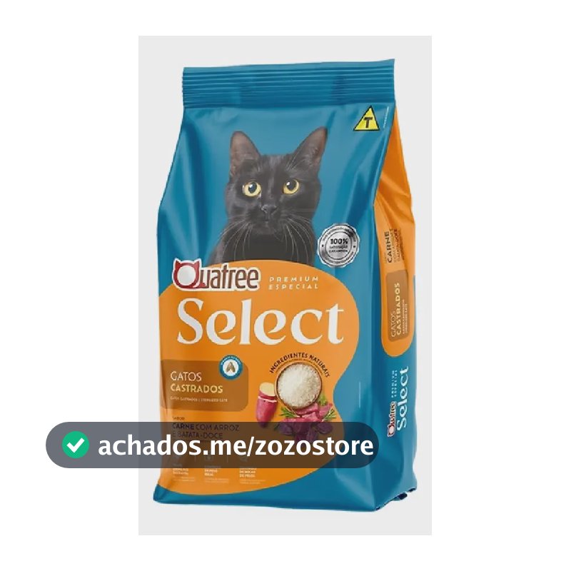 Raçao Quatree Select Gatos Castrados Carne 10,1kg