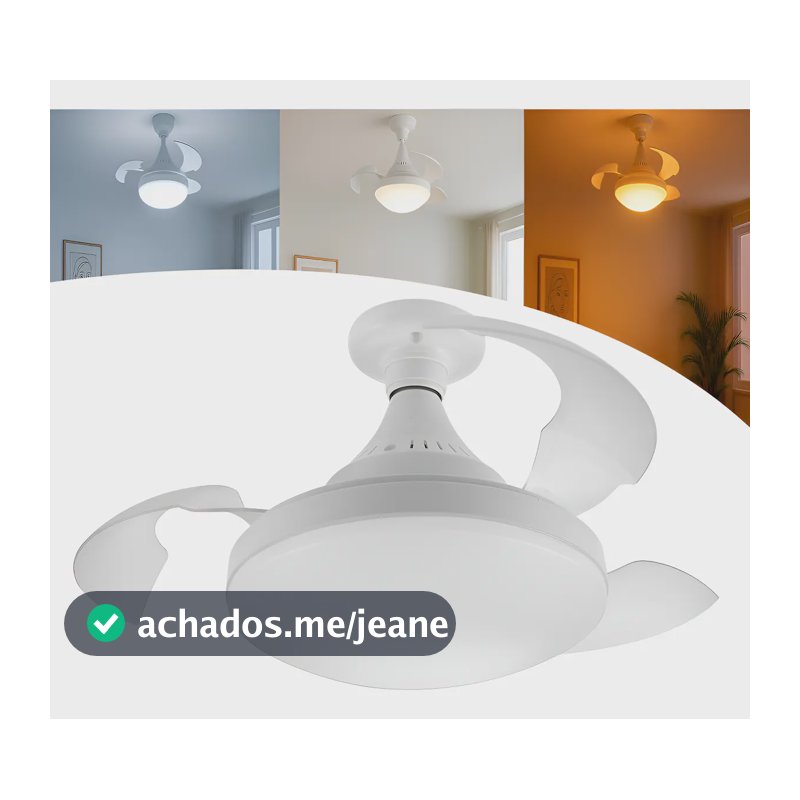 Ventilador De Teto Retrátil C/ Luz Ajustável Silencioso Vt03 19.5 Cm Branco Transparente Plástico 3