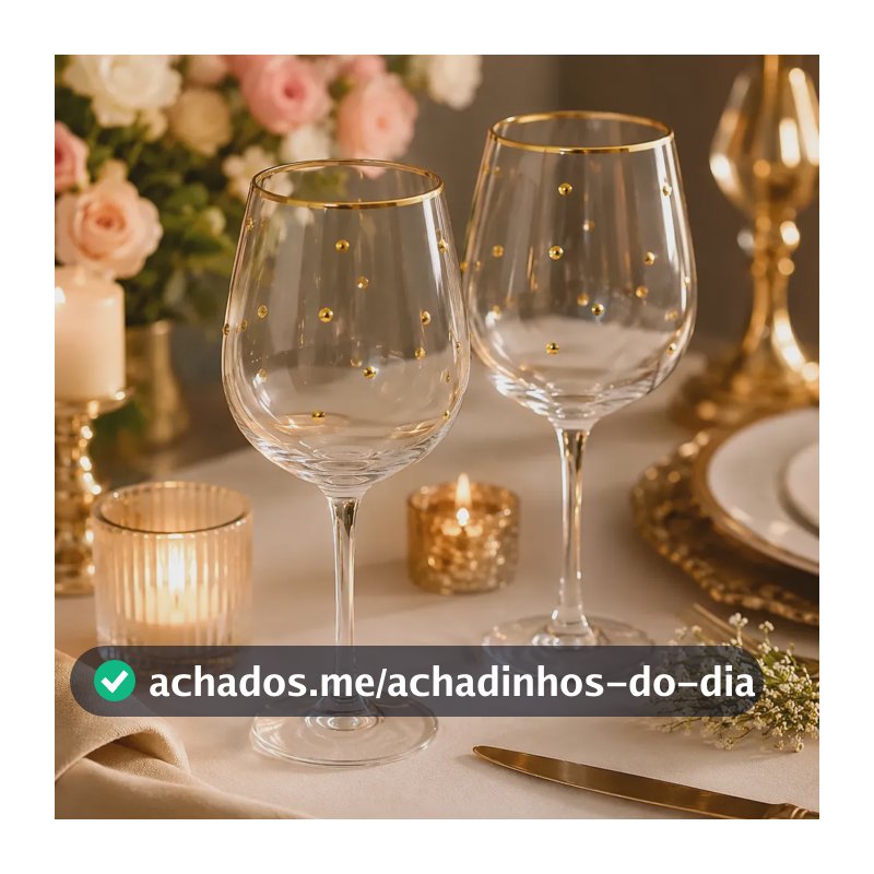Conjunto 2 Taças Para Vinho Fio De Ouro E Bolinhas 350ml Transparente