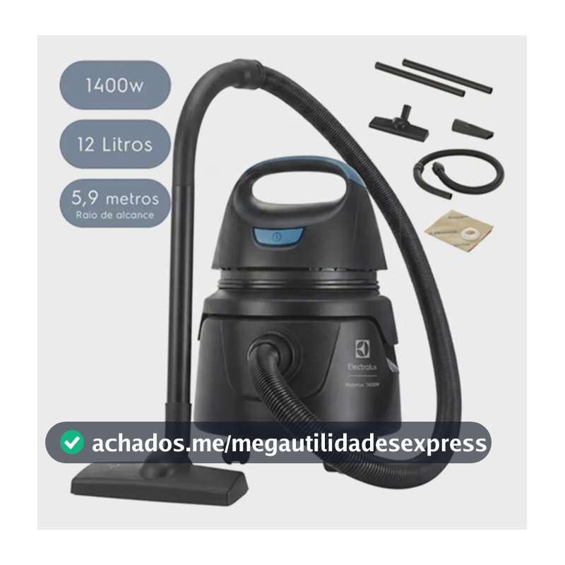 Aspirador de Pó e Água Electrolux 1400W 12 Litros 5,9 raio de ação Compacto Potente Função Sopro protetor térmico AWD01