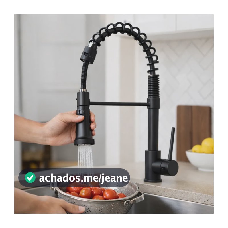 Torneira Gourmet Cozinha Monocomando Preta Fosco Flexível Preto Fosco