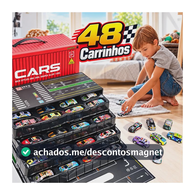 Kit 48 Super Carrinhos Infantil Com Garagem, Container de Carrinhos Tabuleiro De Estacionamento E Embalagem Em Formato de Container