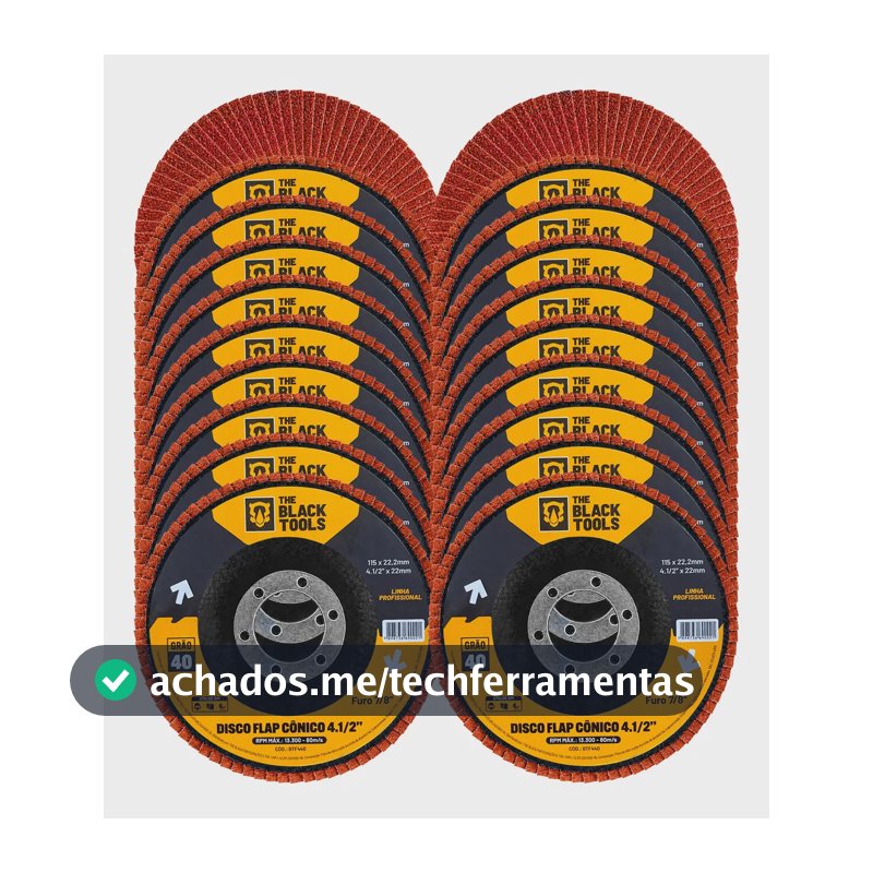 Disco Flap 4.1/2 Grão 40 P/ Esmerilhadeira 20 Pçs Preto