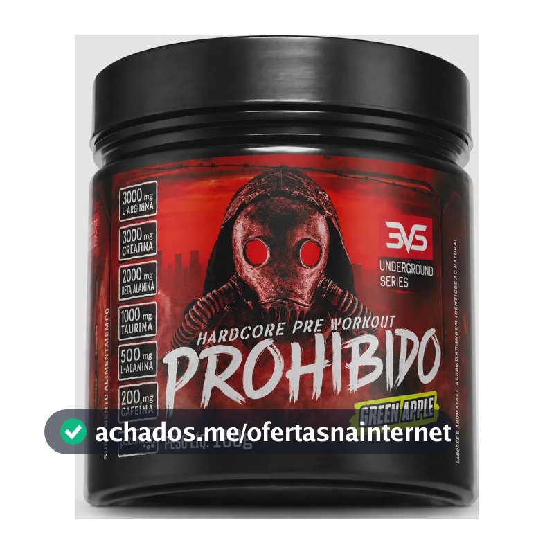 Pré Treino Prohibido 180g Sabor Green Apple - Fórmula Avançada Contendo Creatina, Beta Alanina, Taurina, L-tirosina, L-alanina, Cafeína, Arginina E Palatinose - Extra Forte