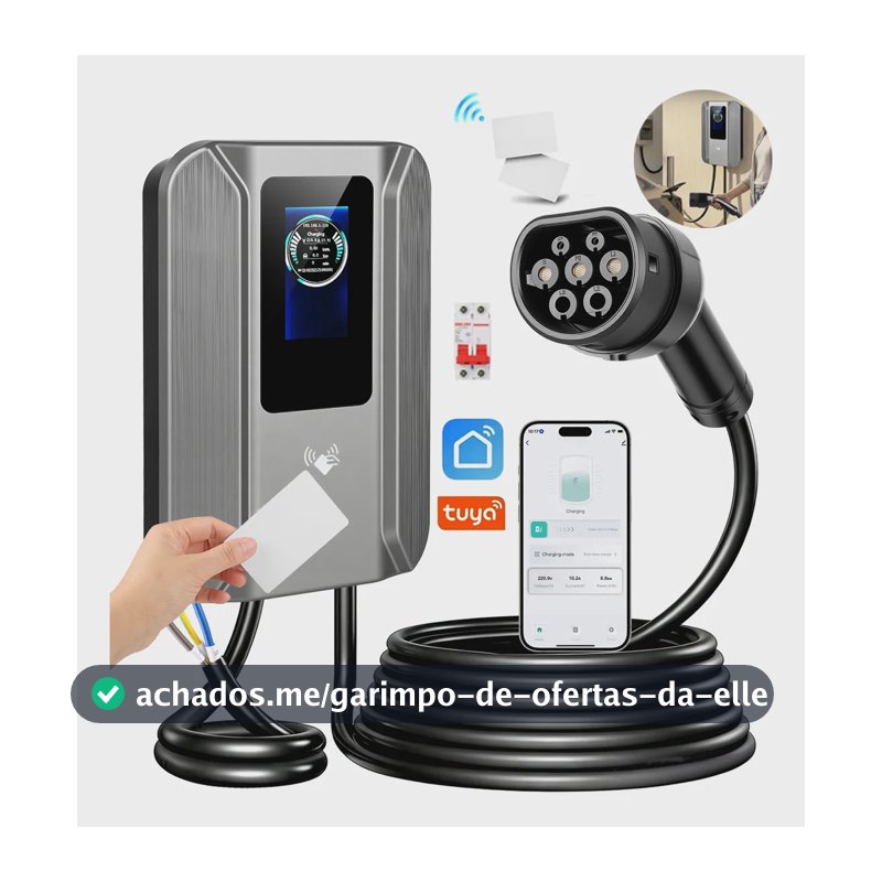 7kw Carregador Carro Elétrico Tipo 2 Wallbox Com Wifi Cinza 110/220