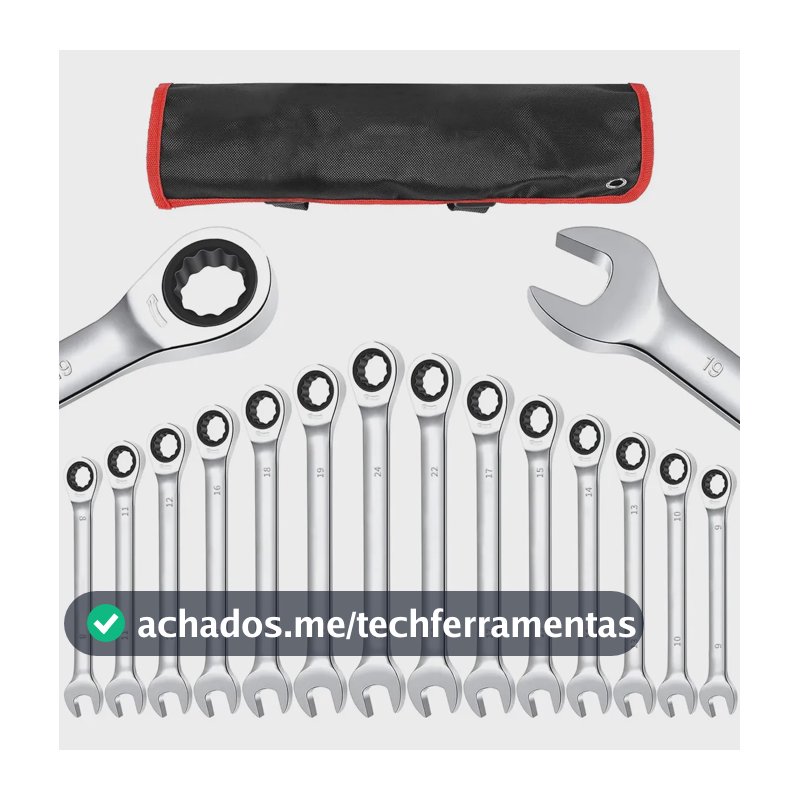 Jogo De Chave Combinado Esquadro E De Catraca C/bolsa Tecido Conjunto De 14 Peças De 8-24 Mm