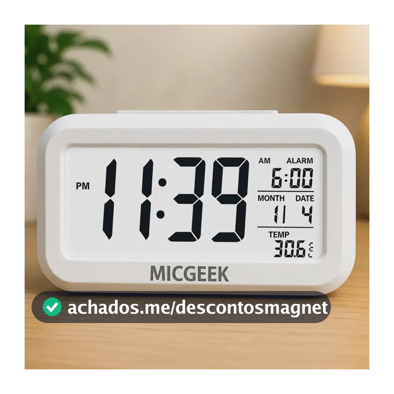 Relógio Digital Despertador Mesa Cabeceira Quarto Idoso Cor Branco MICGEEK