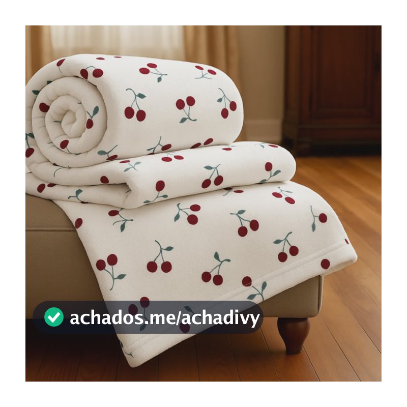 Cobertor Casal Manta Cereja Habitat Poá Bolinha Soft Macia Cereja Cerejas