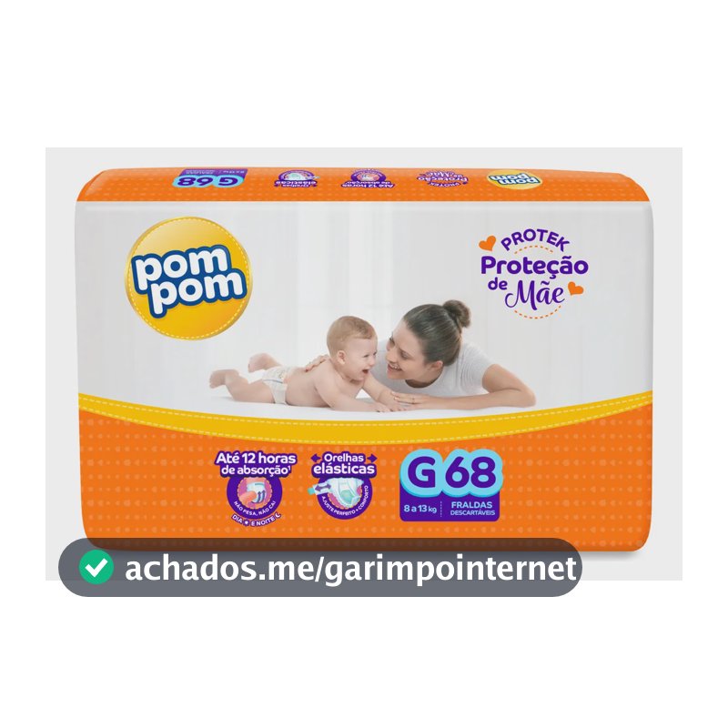Fralda Pom Pom Protek Proteção de Mãe G 68 Unidades