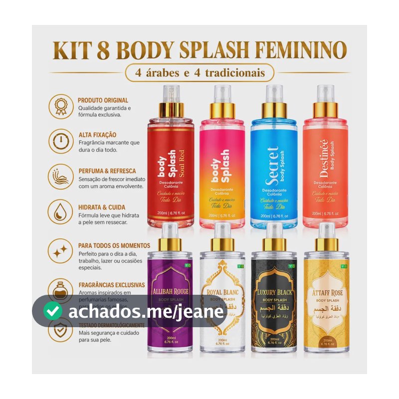 Kit 8 Body Splash Àrabe , Tradicional Soul Feminino 200 Ml