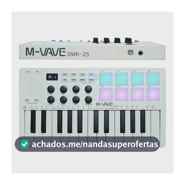 Teclado MIDI USB M-Vave SMK-25 25 Teclas Brancas Sem Fio Bluetooth