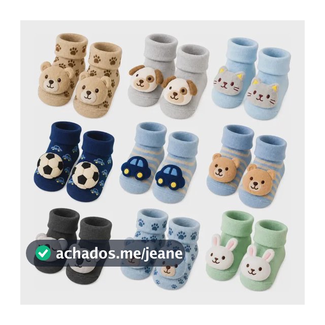 Kit 04 Pares Meia Bebê Bichinho Infantil Inverno Pelúcia 3 D