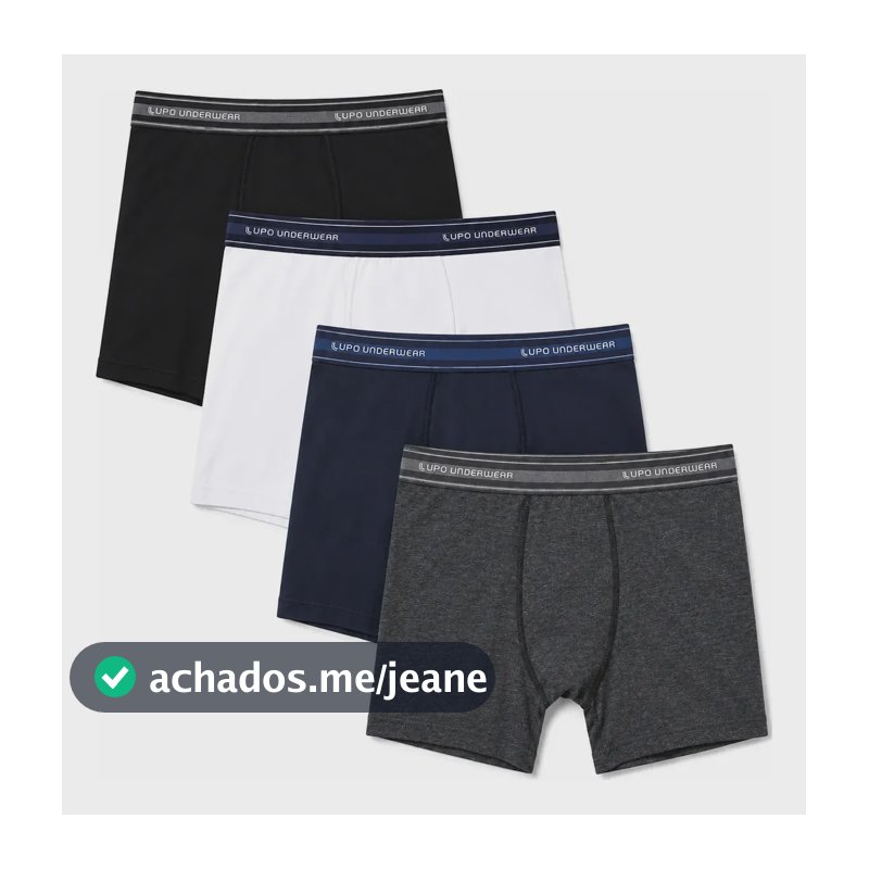 Kit 4 Cuecas Box Lupo Original Algodão Confortável Masculino 1 Preto / 1 Chumbo / 1 Marinho / 1 Branco Liso Gg - 50/52