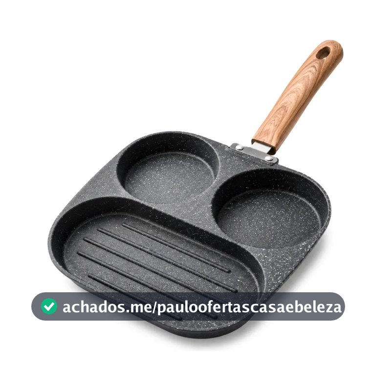 Frigideira Antiaderente com 3 Cavidades para Ovo e Panqueca de Alumínio