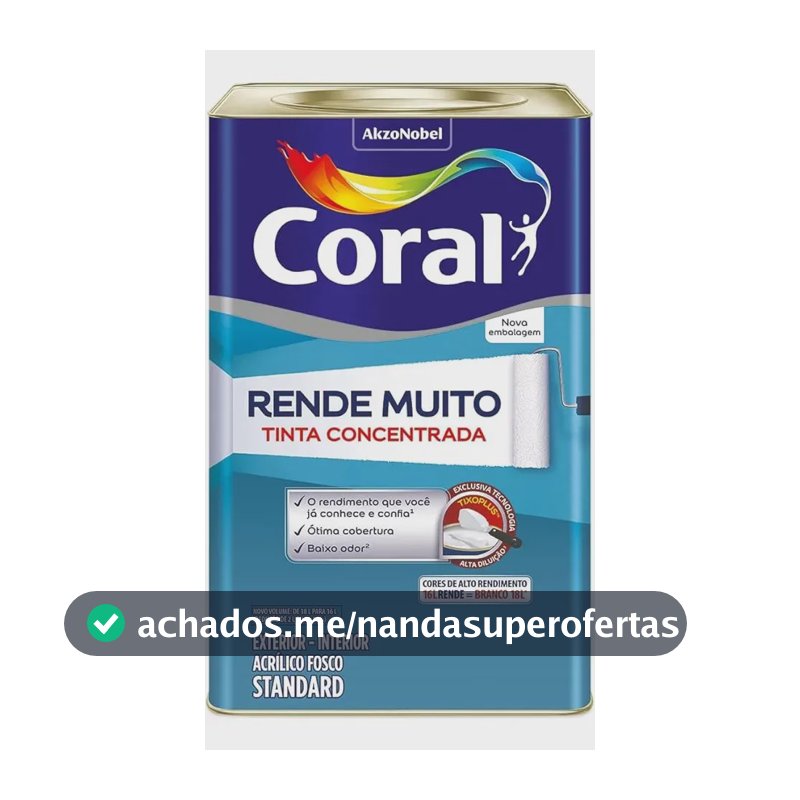 Tinta Coral Rende Muito Interna/externa 16l Rende 18l Cores Branco/gelo Fosco