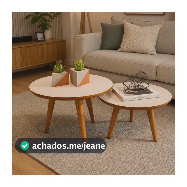 Conjunto Mesa De Centro Para Sala Lateral Redonda Pés Palito