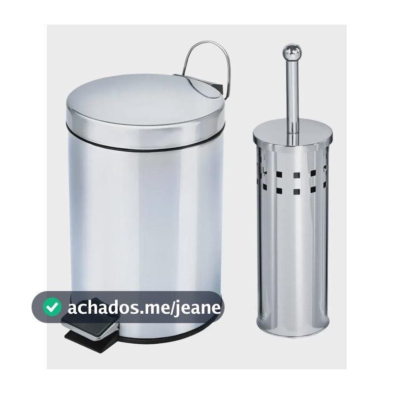Kit Lixeira 5 Litros Com Escova Sanitária Para Banheiro Inox Inox