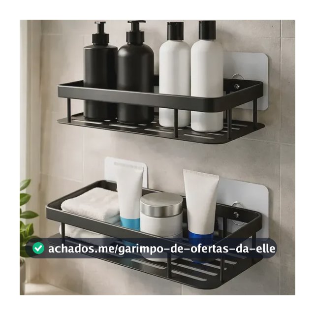 Kit 2 Suporte Porta Shampoo Sabonete Prateleira Banheiro Adesivo Parede Sem Furar Box Luxo Cor Preto Aço Inoxidável Sublimente