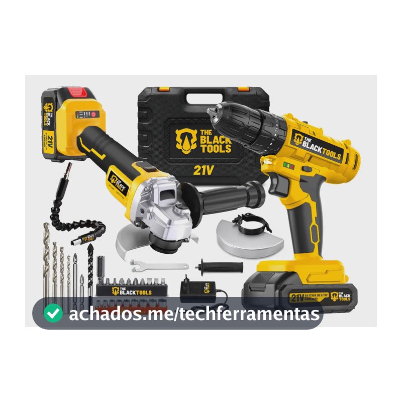 Esmerilhadeira Lixadeira Angular A Bateria 21V Bivolt + Parafusadeira De Impacto Sem Fio E Acessórios The Black Tools