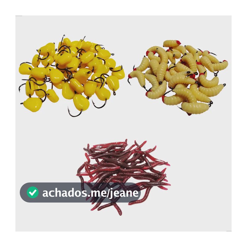Kit 30un Isca Artificial Pesca Minhoca Larva Milho Aromatizado Ideal Pescaria Tilápia Pacu Carpa Tralha de Ouro