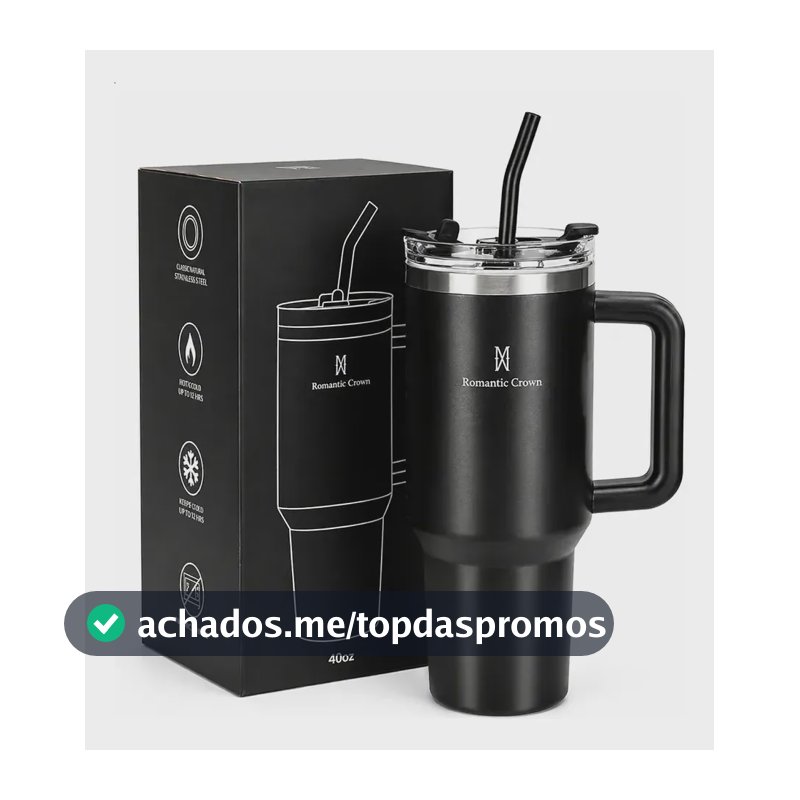 Copo Térmico Gigante 1,2l Inox Com Tampa E Inox Canudo Cor Preto Cor Pura / Material Fosco