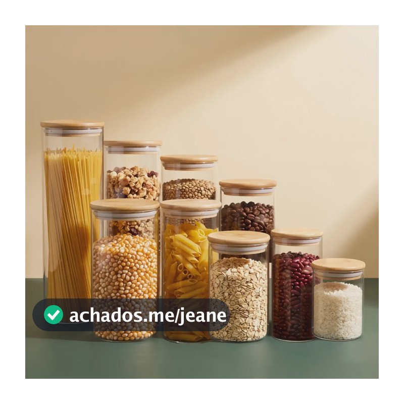 Kit 9 Potes Vidro Borossilicato Herméticos Tampa Bambu Anel Silicone Porta Mantimentos Organizador de Cozinha 8L Zelvi