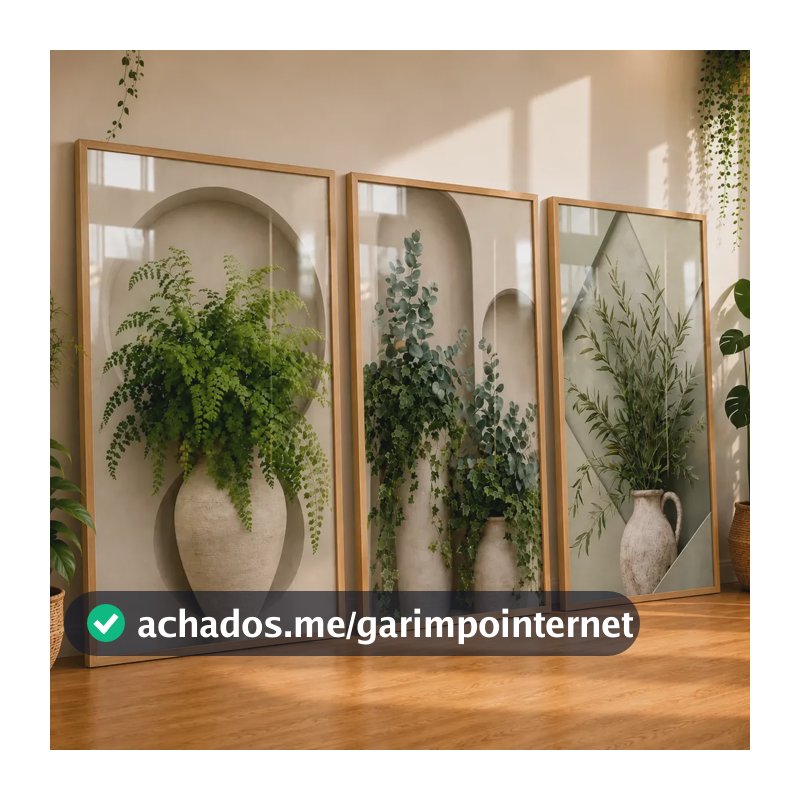 Quadros Decorativos Sala Plantas Verde Jarros Boho 122x60 Carvalho