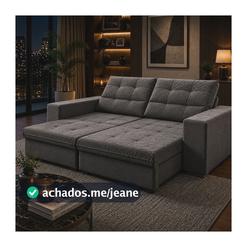 Sofá Retrátil Reclinável 2m 3 Lugares Veludo Turim Conforto Cinza