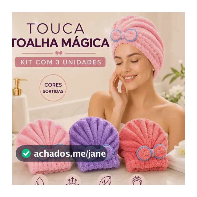 Kit 3 Toucas Toalha Mágica Microfibra Antifrizz Cor Sortida Banho Pos Lisos Crespos