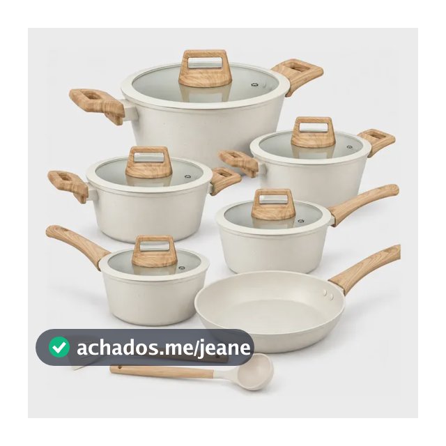 Jogo De Panelas 8 Peças Antiaderente 2,3mm Alumínio para Gás e Indução LUCKSSY - Creme