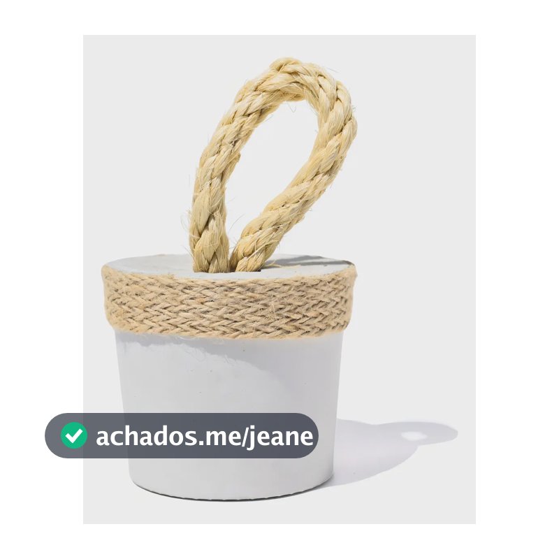 Peso De Porta Artesanal Concreto Com Alça Em Sisal Redondo Acabamento Fosco Cor Marrom Com Faixa Decorativa Em Sisal